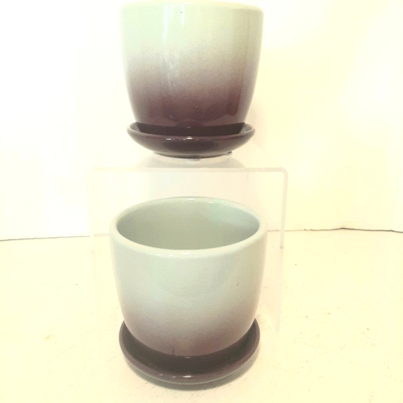 Gradient Ceramic Planters with Saucers Amethyst and Green Ombre.Sold as set - Picture 1 of 3